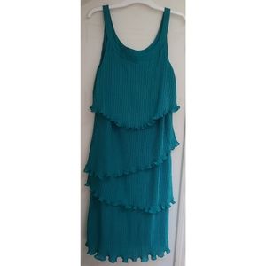 WOMENS TEAL RUFFLE DRESS